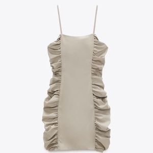 NWT Zara Faux Leather Beige Mini Dress